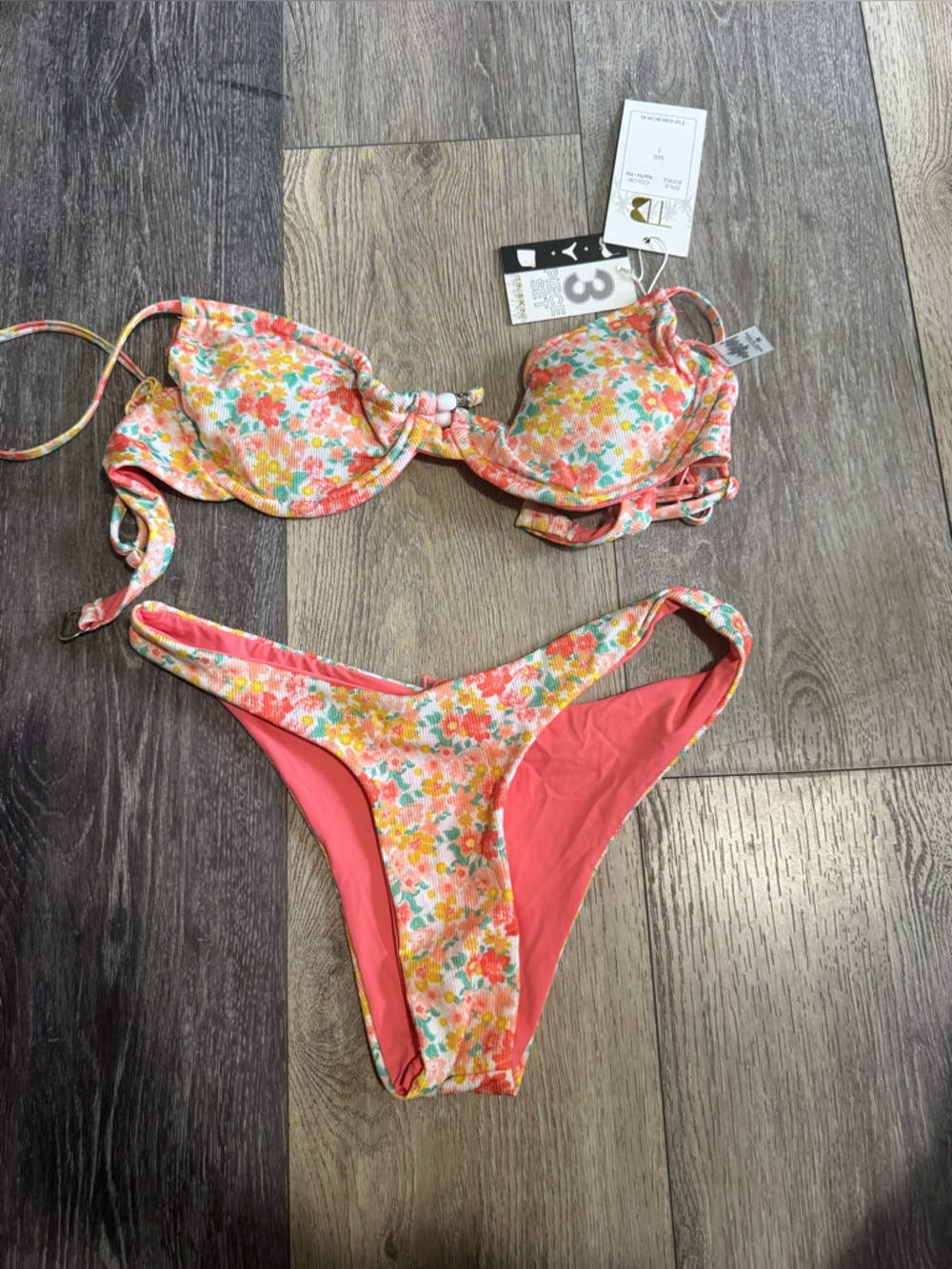 TiniBikini Coral Pink Floral Two-Piece Girls Swim Set